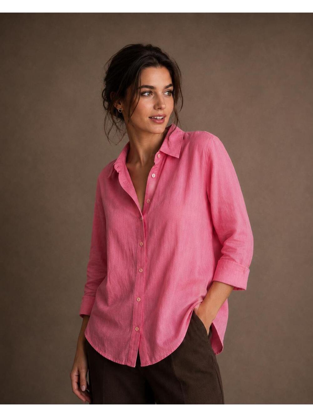 Chico's Women's 100% Linen Pink Button-Up Shirt, Size 3.5 US / 18
